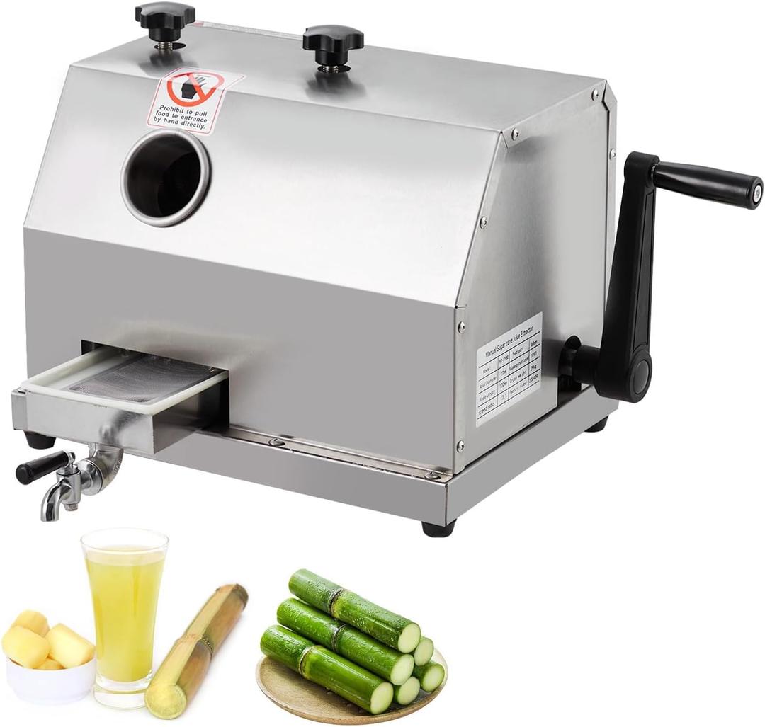 GarveeHome Commercial Sugar Cane Juicer Machine, Stainless Steel 3 Rollers Sugarcane Press, 2.4 Inch Large Feeding Inlet, 110 LBS/H High Output Manual Sugarcane Extractor for Commercial and Home Use