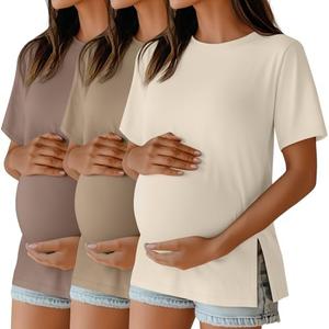 Ficerd 3 Pack Women's Maternity T Shirts, Short Sleeve Side Split Pregnancy Tops Casual Crew Neck Pregnant Tees Mama Clothes, Large Ficerd 3 Pack Women's Maternity T Shirts, Short Sleeve Side Split Pregnancy Tops Casual Crew Neck Pregnant Tees Mama Clothes, Large