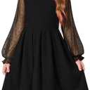 Arshiner Girls Dresses Contrast Mesh Puff Long Sleeve Mock Neck Formal Party A Line Short Tulle Dress, 8