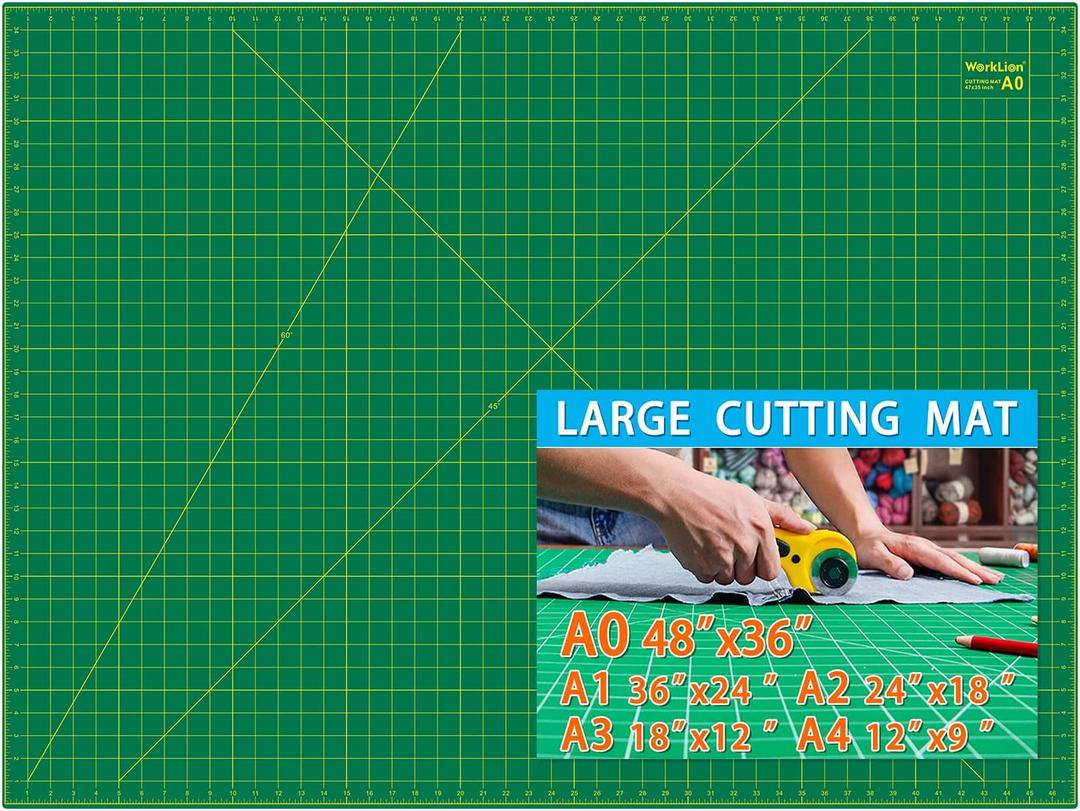 worklion self healing cutting mat 36" x 48" for sewing,fabric cutting,rotary cutting,5-layer non-slip as desk top for Scrapbooking & Quilting & Sewing & Arts & Crafts Project (Green/Green)