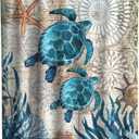 Nautical Green Sea Turtles Beach Theme Fabric Shower Curtain Sets Bathroom Blue Ocean Decor with Grommets and Hooks - 72 x 72 Inch Teal