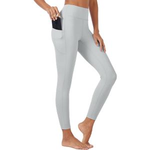 MAGCOMSEN Leggings with Pockets for Women Tummy Control Yoga Leggings Workout Gym Exercise Pants Light Gray, S