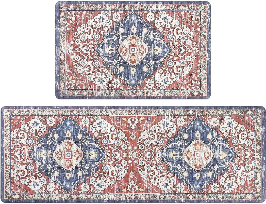 Pauwer Anti Fatigue Kitchen Mats for Floor 2 Piece Set, Cushioned Memory Foam Kitchen Rug, Non Slip Kitchen Runner Rug Carpet, Waterproof Kitchen Sink Area Rug Comfort Standing Mat for Kitchen Laundry (17"x28"+17"x48"--0.4", Orange)