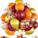 Fall Balloons,12 Inch Thanksgiving Balloons Set Burgundy Orange Metallic Gold Balloon Fall Color Confetti Balloon for Autumn Thanksgiving Birthday Baby Shower Party Decorations, 50Pcs