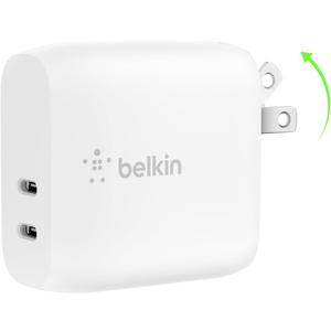 Belkin 40W Dual Port USB C Wall Charger Block - USB C Fast Charging for Apple iPhone, iPad, Samsung Galaxy Phone, & More - Programmable Power Supply Tech - Folding Prongs - White