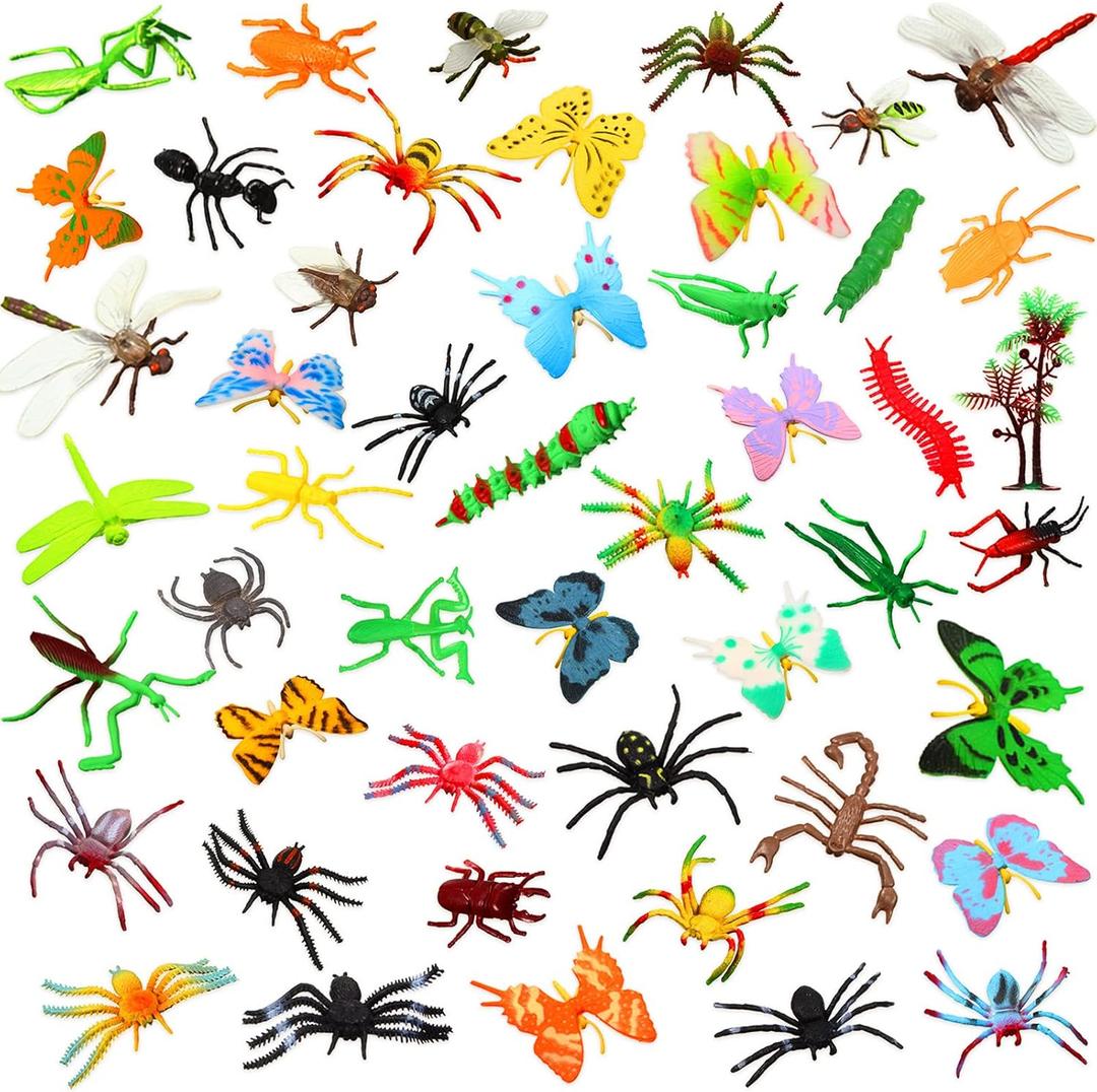 Sumind 48 Pieces Plastic Insect Fake Bugs Assorted Insect Figure Toys Lifelike Butterfly Spiders for Education Animal Themed Party Model Cognitive Toys Halloween