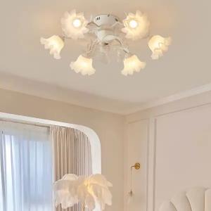 Flower Chandelier Fan with Light and Remote, Modern Flush Mount Ceiling Fan, Bulb Not Included