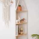 Macrame Wall Hanging Shelf Tassel Woven Macram Shelves,Boho Wall Hanging Shelves for Small Plants Photo Frames,Home Living Room Bedroom Balcony Decor (3T)