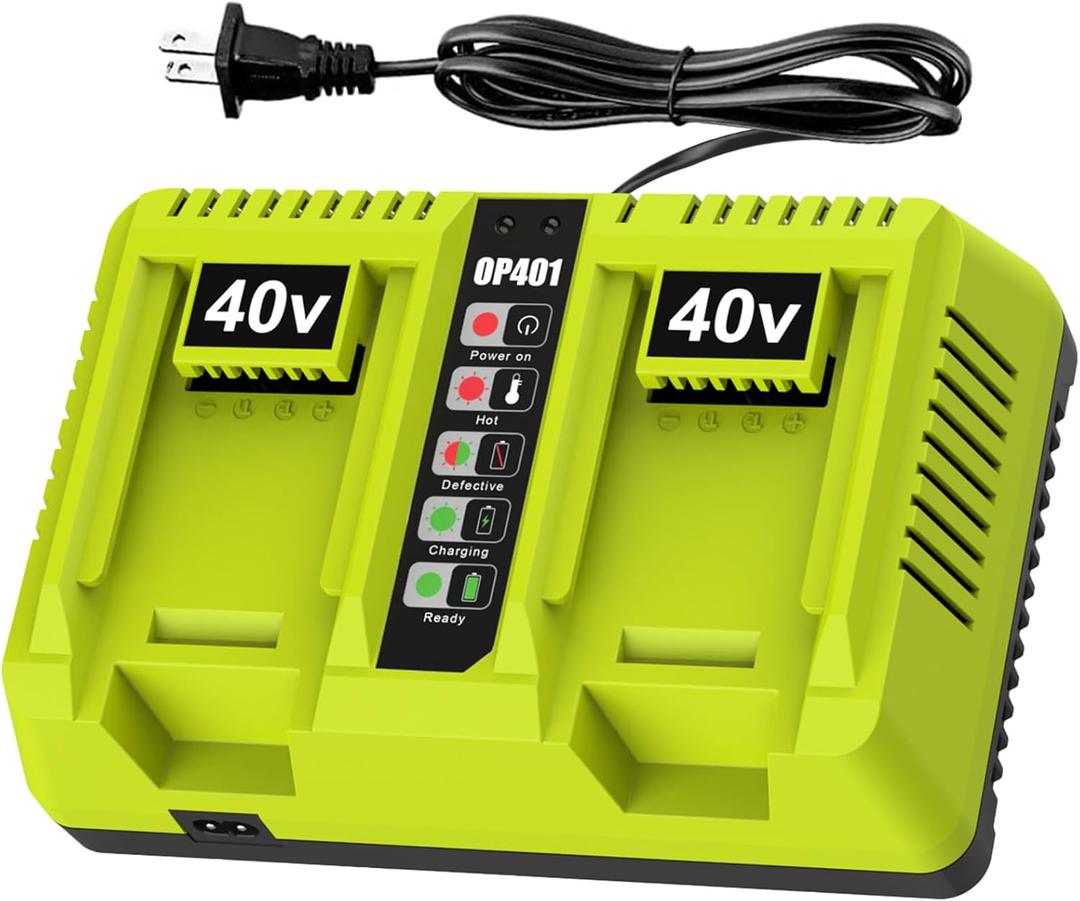 Dual Port OP401 Fast Charger Compatible with Ryobi 40V Battery OP4015 OP4026 OP4050 OP4060 Replacement Ryobi Charger 40V