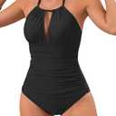 B2prity Women's Slimming One Piece Swimsuits Tummy Control Bathing Suit Halter Swimwear for Big Busted Curvy Woman (Medium, Black)