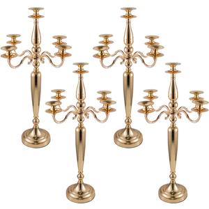 Vincidern 28'' Tall Gold 5 Arm Candelabra Centerpieces for Table, 4pcs Taper Candle Holder for Wedding Decoration, Party, Event, Christmas Candelabra