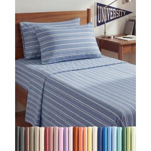 Twin XL 4 Piece Sheet Set - Comfy, Breathable & Cooling - Soft Hotel Luxury Bedding for Women, Men, Kids, Teens & Children - 1 Flat & 1 Fitted Sheet & 2 Pillowcases w/ Deep Pockets - Blue Stripes 3