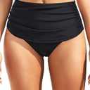 Zmart Women High Waisted Bikini Bottoms - Full Coverage Swim Bottom Ruched Tummy Control Bathing Suit Swimsuit 2025, Size L