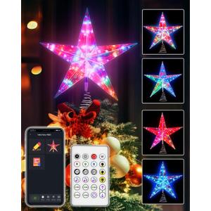 11.8" Christmas Tree Topper Star with APP & Remote Control, Color Changing Tree Topper Star Lighted with Music Sync, DIY Modes, Dimmable, Timer for Indoor Christmas Tree Decoration