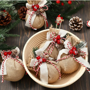 Jenaai 6 Pcs 3.15 Inch Burlap Christmas Hanging Ornaments Rustic Christmas Tree Hanging Decorations Farmhouse Shatterproof Jute Ball Ornaments for Xmas Party Decorations Home Decor
