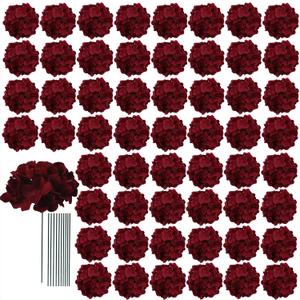 AVIVIHO 65Pcs Fake Flowers Burgundy Hydrangea Artificial Flowers Bulk (Not Squished, No Steaming Need) Silk Flowers with Stems for Wedding Decor,Home,Baby Shower,Table Centerpieces Decoration (Medium)
