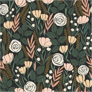 2 x HAOKHOME Peel and Stick Wallpaper Floral Removable Stick on Contact Paper for Bathroom Green/Beige/Black 17.7in x 9.8ft