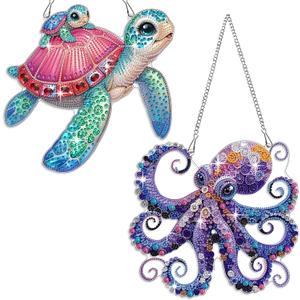Muzagroo Art Diamond Art Kits for Adults, 5D Diamond Painting Kits for Beginners, DIY Special Shaped Diamonds Art Hanging Ornament for Windows 2 PCS Animals Diamond Pendant (Octopus)