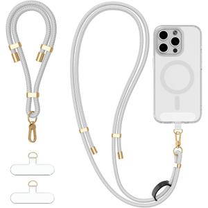 4-IN-1 Phone Lanyard + Wrist Strap Kit with 2 Pack Tabs, Universal Adjustable Phone Strap Crossbody, Anti-Theft Neck Lanyard for iPhone 17 Pro Max and Most Smartphones, Grey