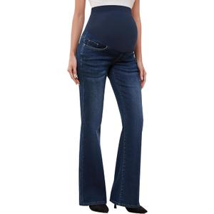GLAMIX Women's Stretch Maternity Bootcut Jeans with Pockets Over The Belly Bell Bottoms Flare Denim Pants Pregnancy Clothes size L