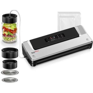 Bonsenkitchen Vacuum Sealer Machine with Mason Jar Sealer Kit | Compact Food Sealer for Kitchen Storage & Meal Prep | Multiple Modes | External Vacuum System & 40 Vacuum Bags, Silver