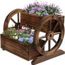 OIPRTGFJ Wooden Wagon Planter Box, Garden Planter with Wheels,Decorative Planter for Flowers Herbs Vegetables for Indoor & Outdoor Décor, Flower Cart for Patio Garden Balcony