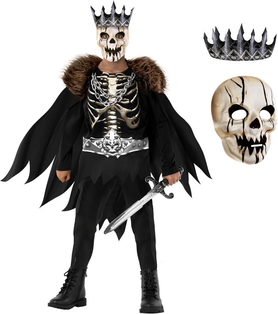 Morph Dark King Skeleton Costume Kids With Mask - Skeleton Knight Costume Kids Dark King Halloween Costumes for Boys (Large)