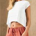 SOLY HUX Women's Athletic T Shirt Cap Sleeve Crewneck Asymmetrical Hem Tee Loose Fit Summer Crop Tops (White, S)