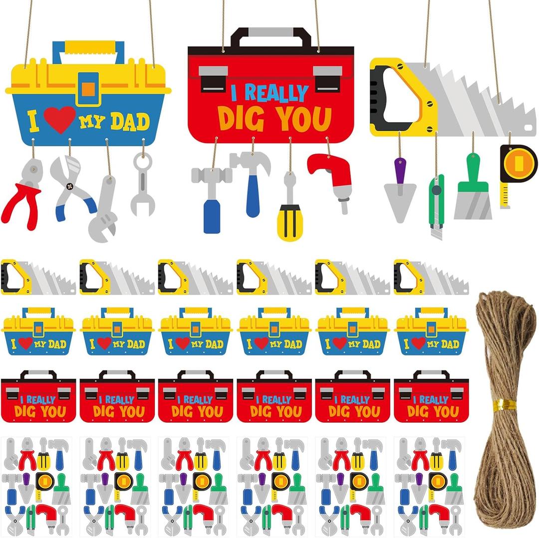 Cinrobiye 24 Set Fathers Day Craft Kits Fathers Day DIY Hanging Ornament Crafts Making Crafting Tool Box Sign Art Kit Gifts for Dad Home School Classroom Activities Party Favors Supplies Decor