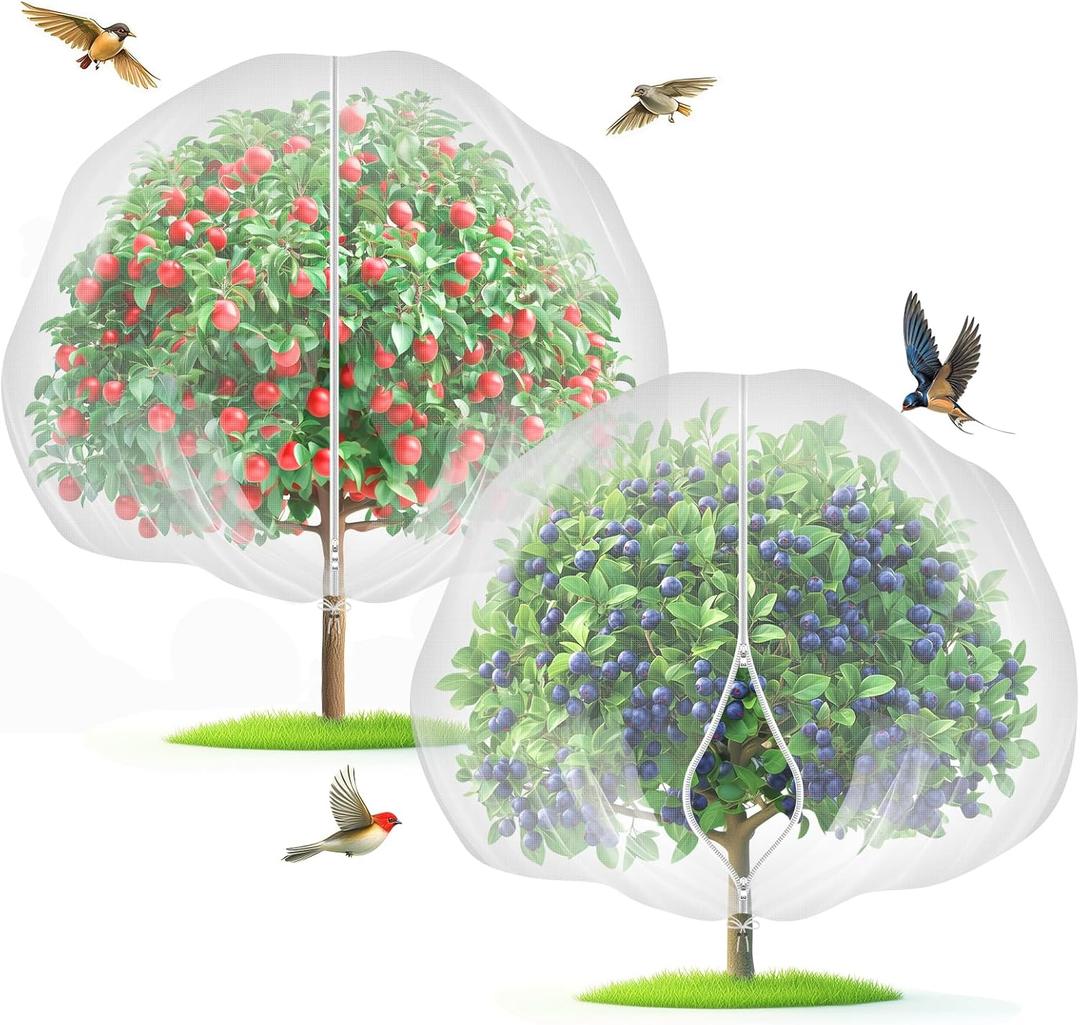 Fruit Tree Netting with 2-Way Zipper & Drawstring - 4'x6' Garden Plant Net Pest Barrier to Prevent Cicadas Bird Squirrel Deer - Bug Protection for Blueberry Tomato with Fine Mesh Insect Cover (2 Pack)