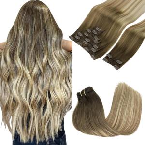 GOO GOO Clip in Hair Extensions Real Human Hair, Remy Human Hair Extensions Clip ins for Women, Natural Human Hair, 20inch 150g 9Pcs, 3/8/613 Balayage Walnut Brown to Ash Brown and Bleach Blonde