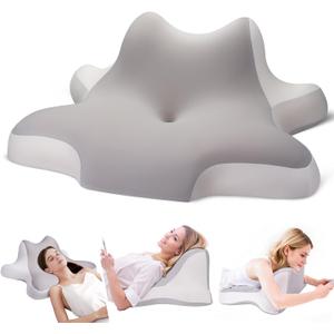 Reading Pillow for Lying, Leaning and Prone, Contour Memory Foam Pillow, Ergonomic Cervical Pillow for Neck and Shoulder Pain Relief, Bed Wedge Pillow Grey