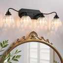 Vintage Bathroom Light Fixtures, 4 Light Bathroom Vanity Light, Black Matte Antique Brass Finish with Crystal Glass Shade, Mid Century Wall Sconces for Bedroom, Living Room, Hallway