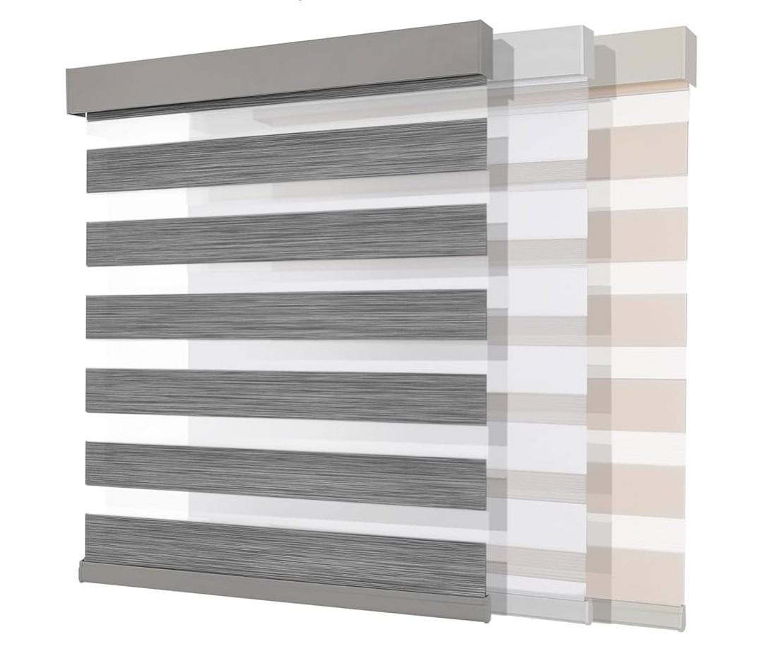 Joydeco Cordless Zebra Blinds (Pro), Dual Layer Light Control Zebra Blinds for Windows, Light-Proof Aluminum Cover, Free-Stop Roller Shades for Home & Office