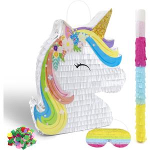 Forenee Unicorn Piata Party Supplies Piata Bundle with Blindfold and Bat for Girls Kids Unicorn Theme Birthday Party