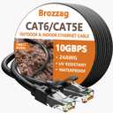 100 Ft Ethernet Cable for Cat5E/Cat6, 10Gbps 24AWG Cat6 Network Cable, Direct Burial Cable, UTP, LLDPE, RJ45 Patch LAN Cord, Waterproof, Indoor&Outdoor, Cat 5E Internet Cable in Black for PC