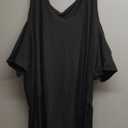 Women's Plus Size Fringe Hem V Neck Tops Short Sleeve Cold Shoulder T Shirts Top (XX-Large Plus, Black)