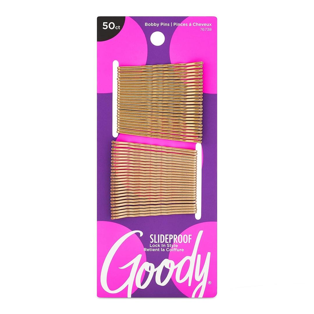 Goody SlideProof Bobby Pins - 50 Ct, Metallic Blonde, High Gloss Bobby Hair Pins for Styling, Lock In Style, Comfortable, Pain-Free Hair Accessories for Women & Men, All Hair Types
