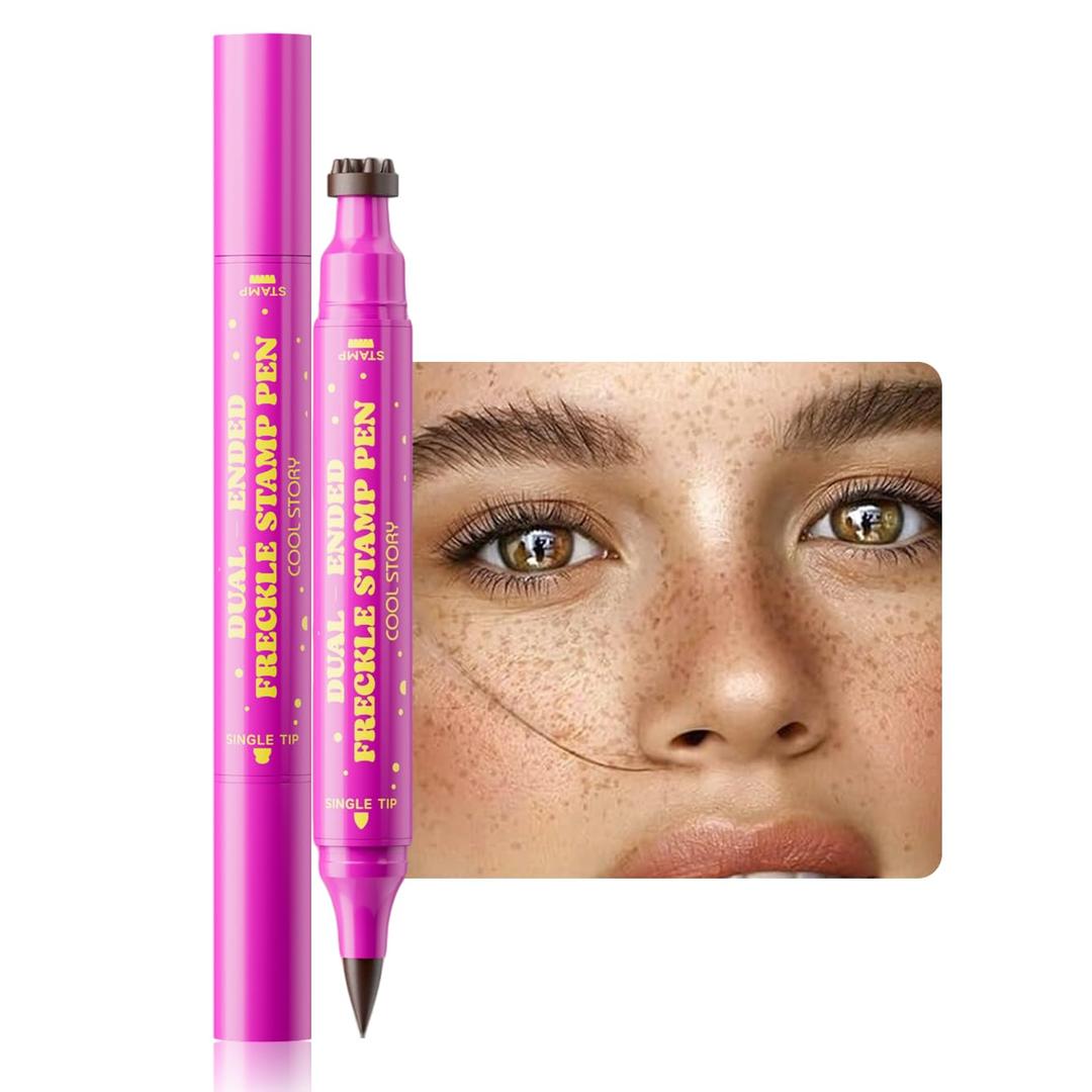 Beauty Glazed Dual-Ended Freckle Stamp Pen Realistic Faux Freckles Makeup with Soft Sponge Stamp & Precision Tip Waterproof Long-Lasting Freckle Marker for Natural or Bold LooksBe, Bige Brown