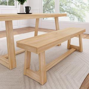 Plank+Beam 60 Inch Farmhouse Dining Bench, Solid Wood Entryway Bench, Wooden Outdoor Bench, Kitchen Dining Seat, Dining Room, Home Office, Living Room Furniture, Easy Assembly, Blonde Wirebrush (Bench for 72 Inch Table)