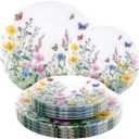 bUCLA 24-Piece Floral Plastic Plates - Cosmos Print Disposable - Include 12 Each (10.25 inch Dinner & 7.5 inch Dessert) Plates for Catering, Party, Spring Gatherings