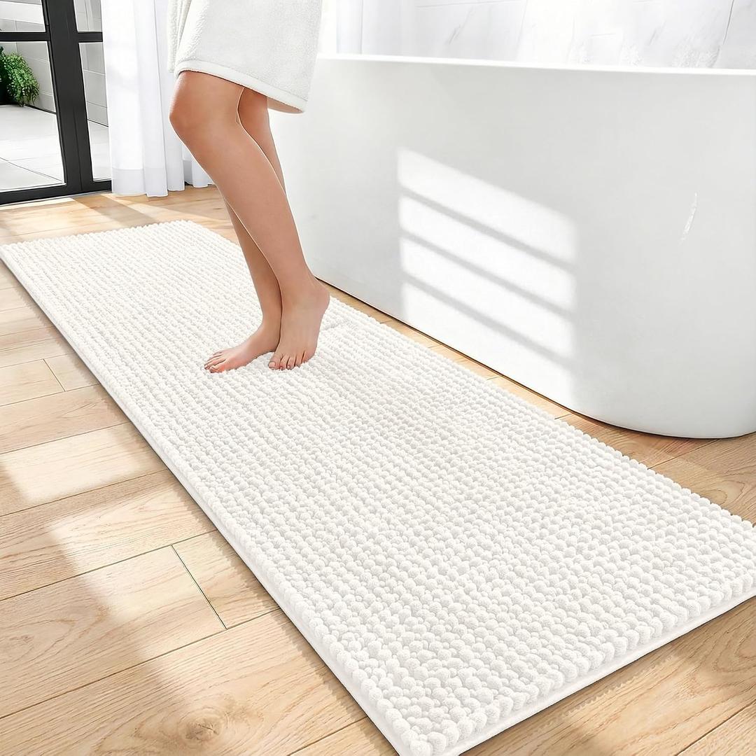 OLANLY Thick Bathroom Runner Rugs 59x20, Extra Soft Absorbent Chenille Bath Rugs, Rubber Backing, Machine Wash Dry, Long Bath Mats for Bathroom Floor, Tub and Shower, Home Decor Accessories, Ivory