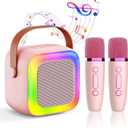 Mini Karaoke Machine for Kids Teen Adults, Kids Karaoke Machine with 2 Wireless Microphones and LED Lights Toys for Christmas Birthday Party, Home, Gifts for 4 5 6 7 8 9 10 11 12+ Years Girls Boys