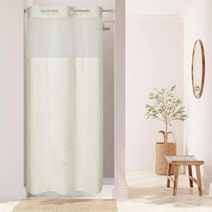 eachope No Hook Boho Farmhouse Shower Curtain with Snap-in Fabric Liner set-36Wx74H(72H),Cream Tufted Chevron Striped Hotel Grade Cloth Shower Curtains for Bathroom with Window,Water Repellent