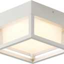 Small Outdoor Flush Mount LED Ceiling Light Exterior Porch Light Ceiling Mounted for Patio Balcony Terrace, 3000K Warm, 125w Equivalent, White, 6.3x6.3x4.3