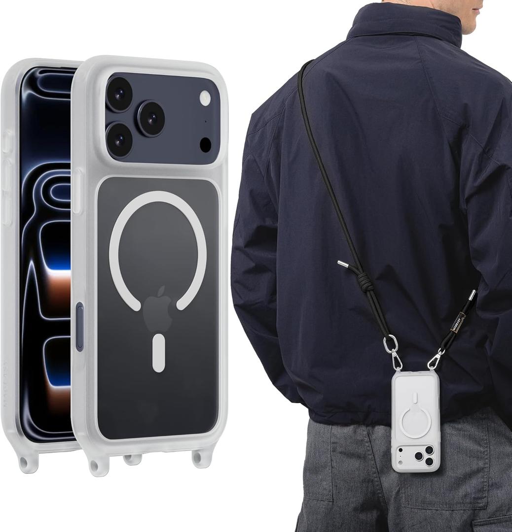 MAGEASY Compatible with iPhone 17 Pro Max 6.9" Case with Crossbody Strap - 16ft Drop Protection, Compatible with MagSafe | Roam M (Transparent)