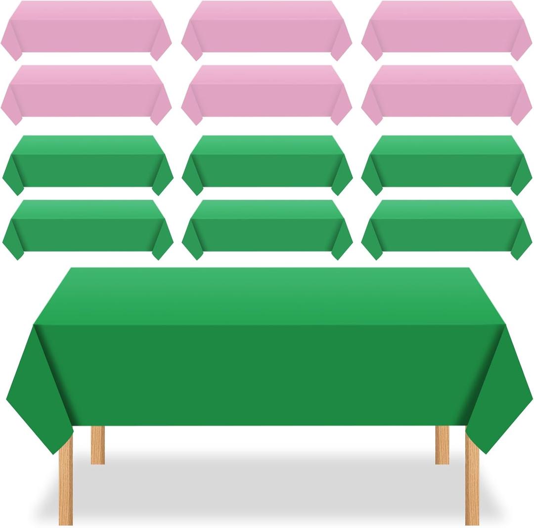 Unittype 12 Pcs Pink and Green Plastic Disposable Tablecloths 54 x 108 Inch Colorful Rectangle Table Cover for Witch Princess Theme Party Table Backdrop Decorations
