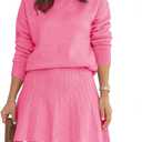 Tankaneo Womens Skirt 2 Piece Sweater Set Long Sleeve Crewneck Sweaters Pleated Mini Skirt Knit Lounge Sets (Small, Rose Red)