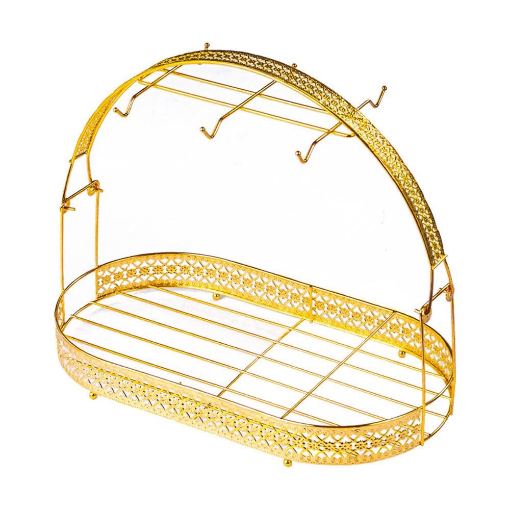 Mug Holder Coffee Cup Rack Stand Dishes Organizer Wrought Iron Drainer Storage Drying Rack for Counter Cabinet Table Kitchen Restaurant Office (Gold A)