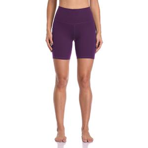 Colorfulkoala Women's High Waisted Biker Shorts with Pockets 6" Inseam Yoga Tummy Control Short (Large, Deep Violet)